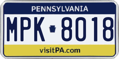 PA license plate MPK8018