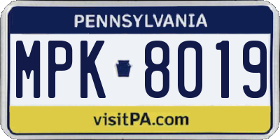 PA license plate MPK8019