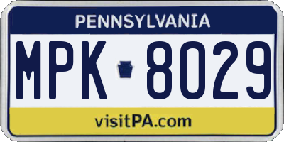 PA license plate MPK8029