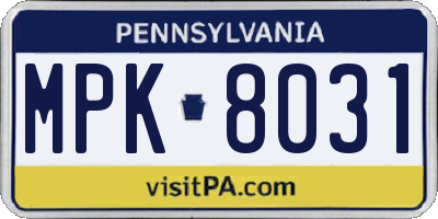 PA license plate MPK8031