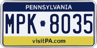 PA license plate MPK8035