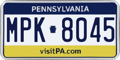 PA license plate MPK8045