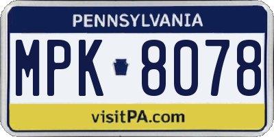 PA license plate MPK8078