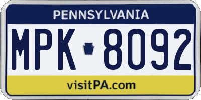 PA license plate MPK8092