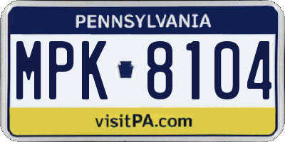 PA license plate MPK8104
