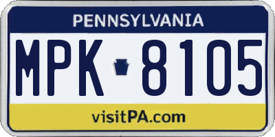 PA license plate MPK8105