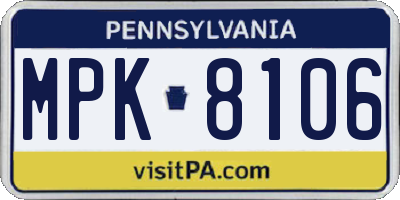 PA license plate MPK8106
