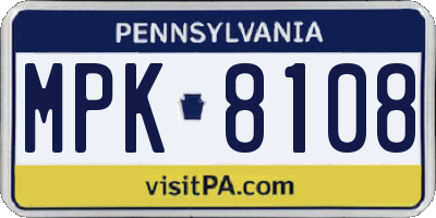 PA license plate MPK8108