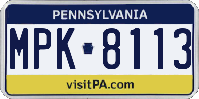 PA license plate MPK8113
