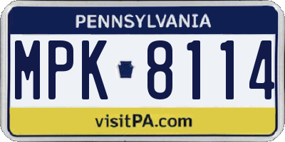 PA license plate MPK8114