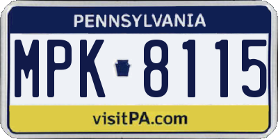 PA license plate MPK8115