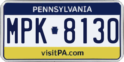 PA license plate MPK8130