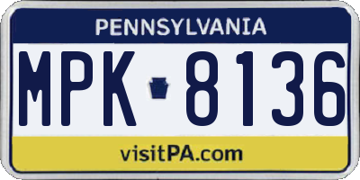 PA license plate MPK8136