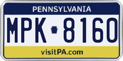 PA license plate MPK8160