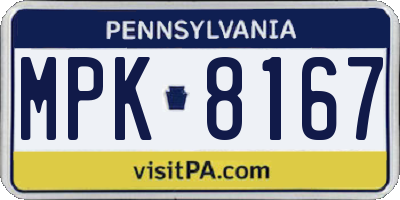 PA license plate MPK8167