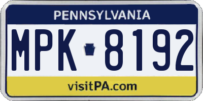 PA license plate MPK8192