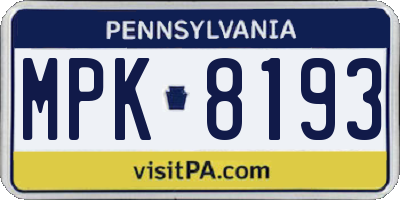 PA license plate MPK8193