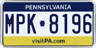 PA license plate MPK8196