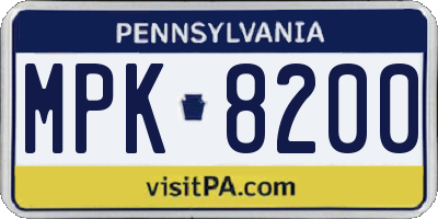 PA license plate MPK8200