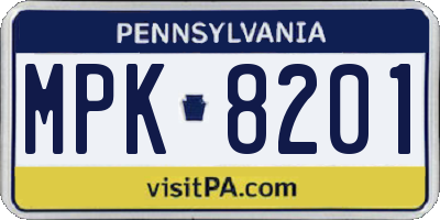 PA license plate MPK8201
