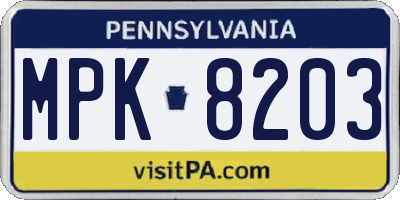 PA license plate MPK8203
