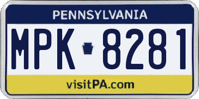 PA license plate MPK8281