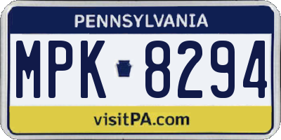 PA license plate MPK8294