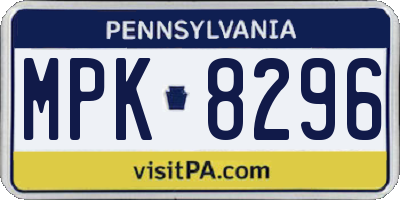 PA license plate MPK8296