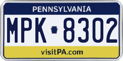 PA license plate MPK8302