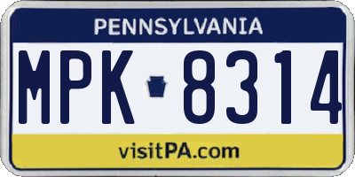 PA license plate MPK8314