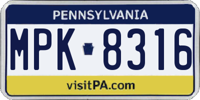 PA license plate MPK8316