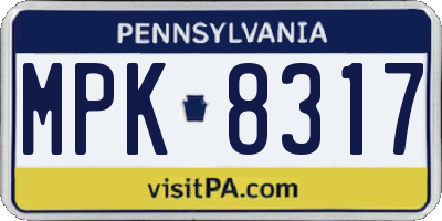 PA license plate MPK8317
