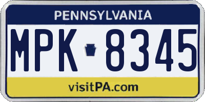 PA license plate MPK8345
