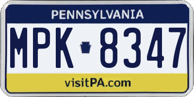 PA license plate MPK8347
