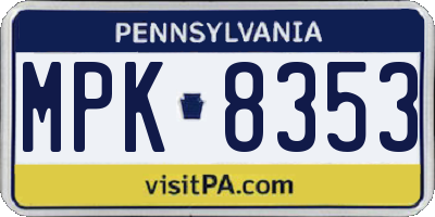 PA license plate MPK8353