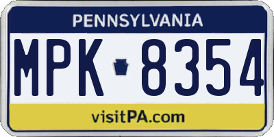 PA license plate MPK8354