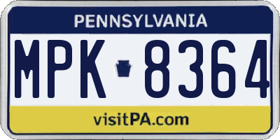 PA license plate MPK8364
