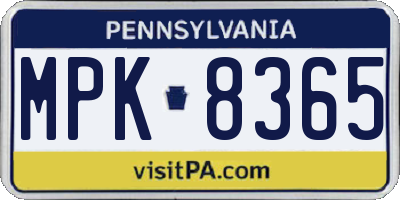 PA license plate MPK8365