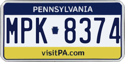 PA license plate MPK8374