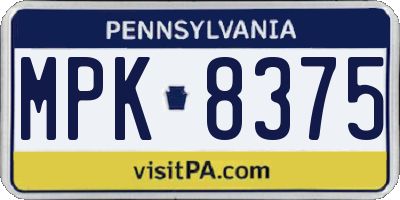PA license plate MPK8375