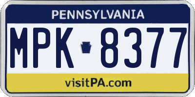 PA license plate MPK8377