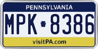 PA license plate MPK8386