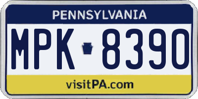 PA license plate MPK8390
