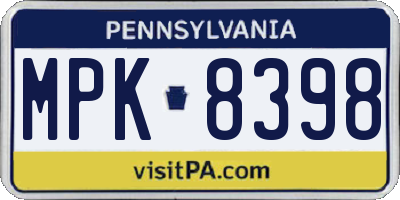 PA license plate MPK8398