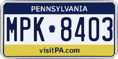 PA license plate MPK8403