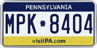 PA license plate MPK8404
