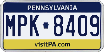 PA license plate MPK8409