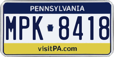 PA license plate MPK8418