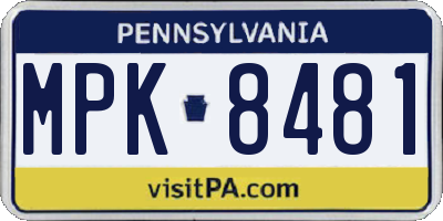 PA license plate MPK8481