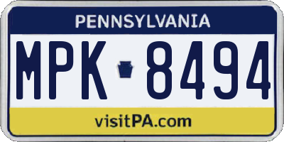 PA license plate MPK8494